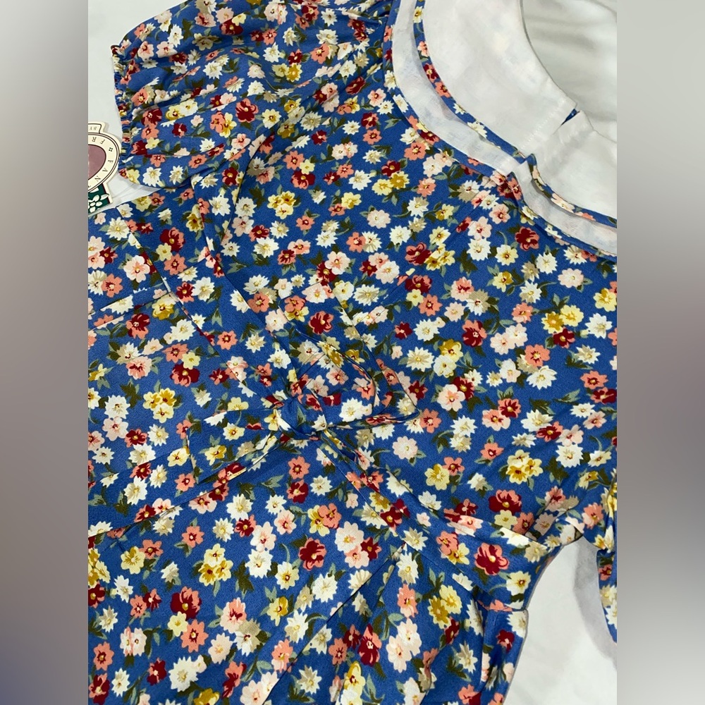 Vintage Ruth of Carolina Floral Blue Childs Dress with White Collar - Picture 7 of 11